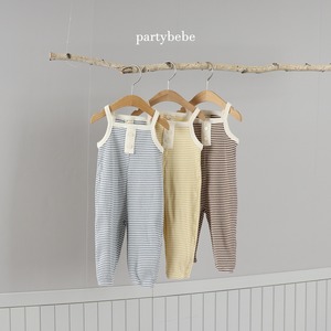 【Party bebe】 ボーダーヘンリーロンパース／ブラウン（80~90cm)