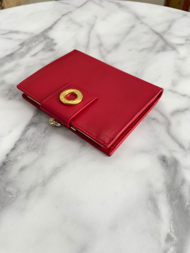 CELINE セリーヌ  サークルロゴ レザー がま口 二つ折り財布 レッド vintage ヴィンテージ オールド eigc2b