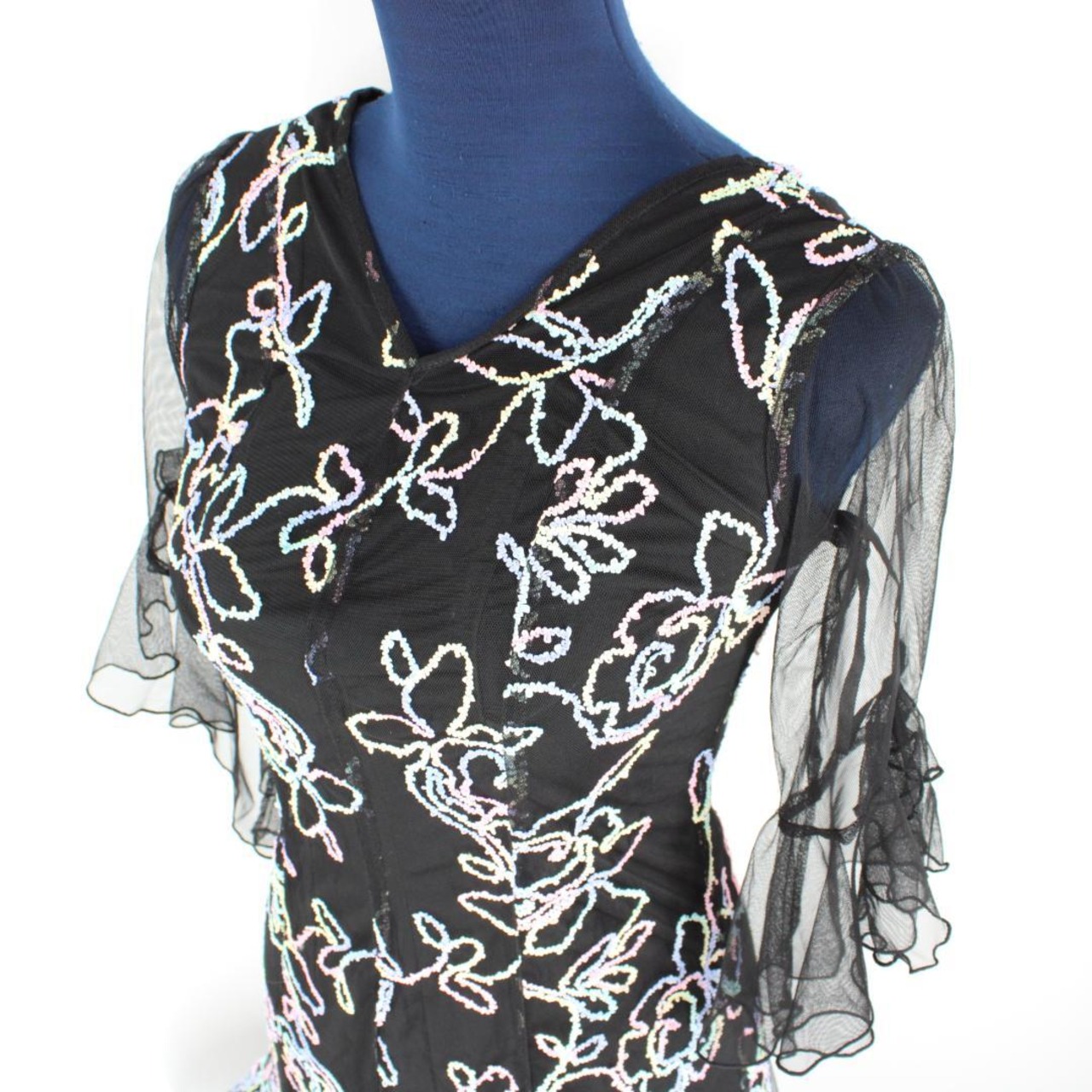 【美品 社交ダンス衣装】ワンピース ドレス DanceFashionPier Mサイズ 黒 ブラック パステルカラー 水色 ピンク 黄色 イエロー