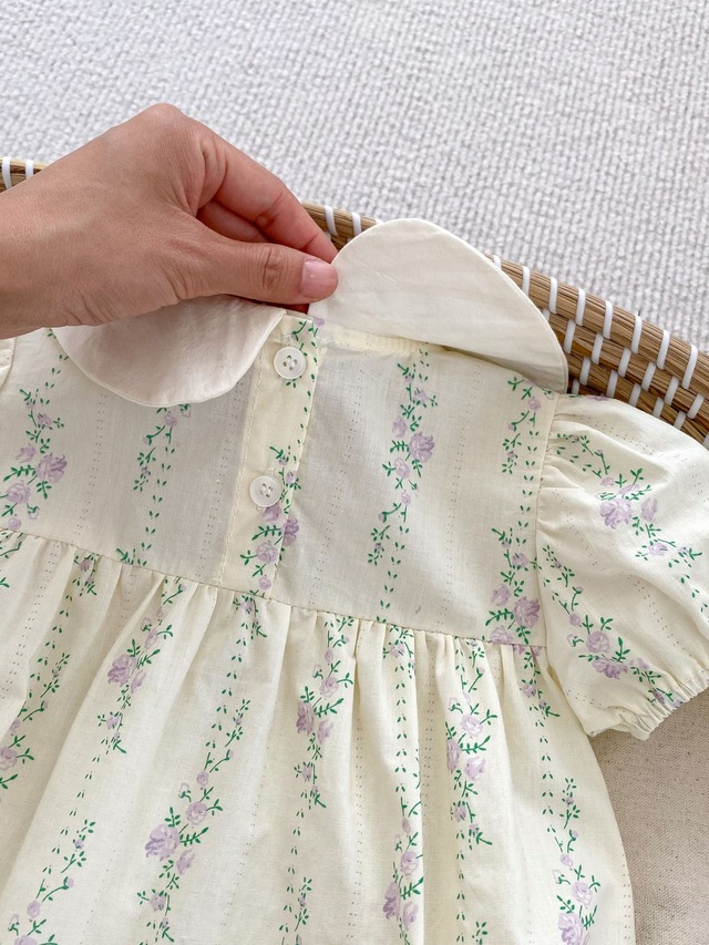 【BABY】パープルローズ刺繍丸襟半袖ロンパース - 13
