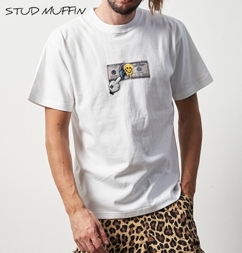 STUD MUFFIN スタッドマフィン コットン天竺 DOLLAR パッチ 半袖 Tシャツ メンズ トップス ホワイト 314-02566