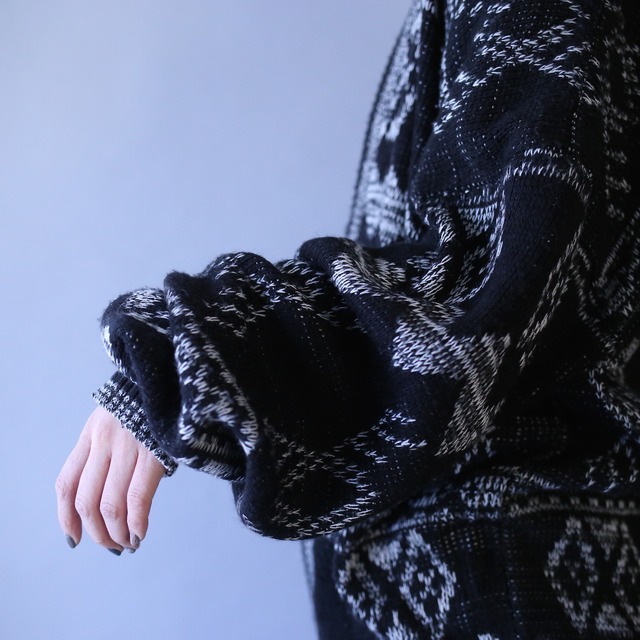 diamond motif leather patchwork design loose silhouette monotone cardigan