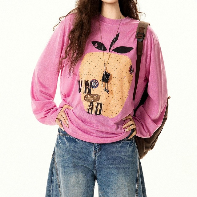 フルーツモチーフリラックスロングスリーブTシャツ 2col R02587