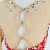 社交ダンス 衣装 スタンダードドレス ドレス ワンピース 赤 フリル レース デモ 競技 ダンス パーティ 発表会 豪華 華やか 真っ赤 上品 レッド系 フリルレース おしゃれ デザイン 競技用 衣装 女性用 パフォーマンス ステージ衣装 ステージパフォーマンス