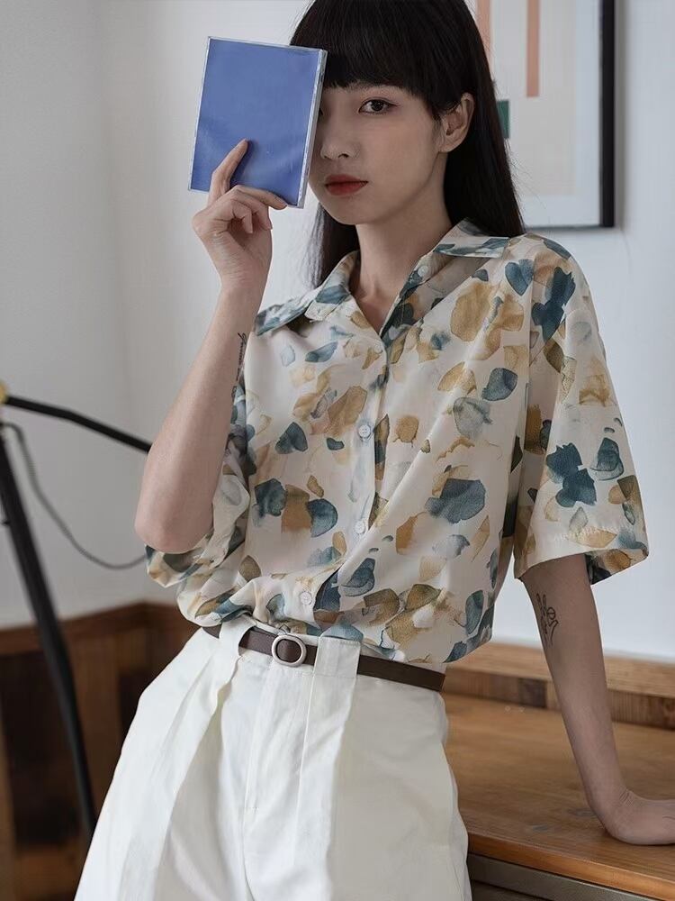 水彩画風半袖ブラウス　AJ3346-F04