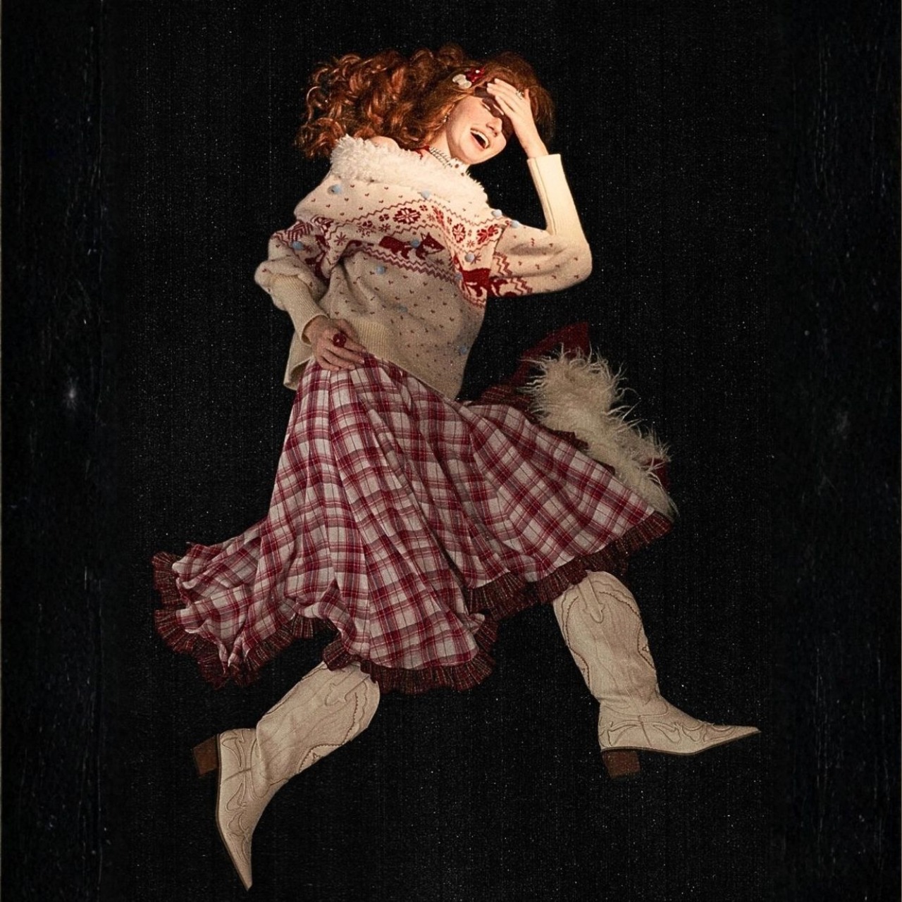 冬の森で遊ぶキツネのフェアリーニットトップス E00617