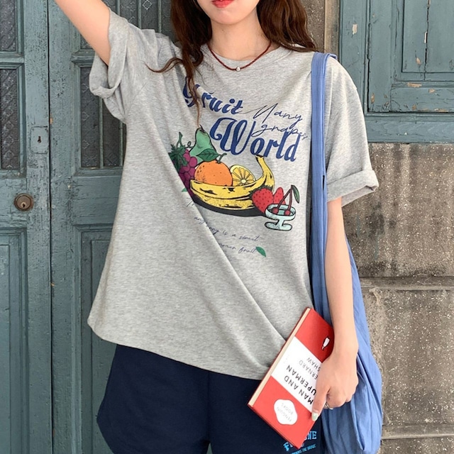 フルーツグラフィックレトロレタリングTシャツ 2col R02405