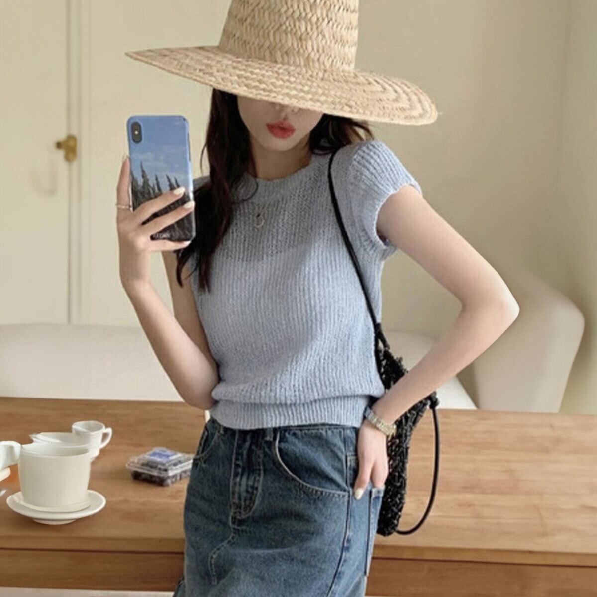フレンチスリーブ ニット 透かし編み レディース 春夏 韓国 透け感 涼しい おしゃれ きれいめ 大人 かわいい カジュアル シンプル ローゲージニット サマーニット 上品 清楚 大人可愛い 大人女子
