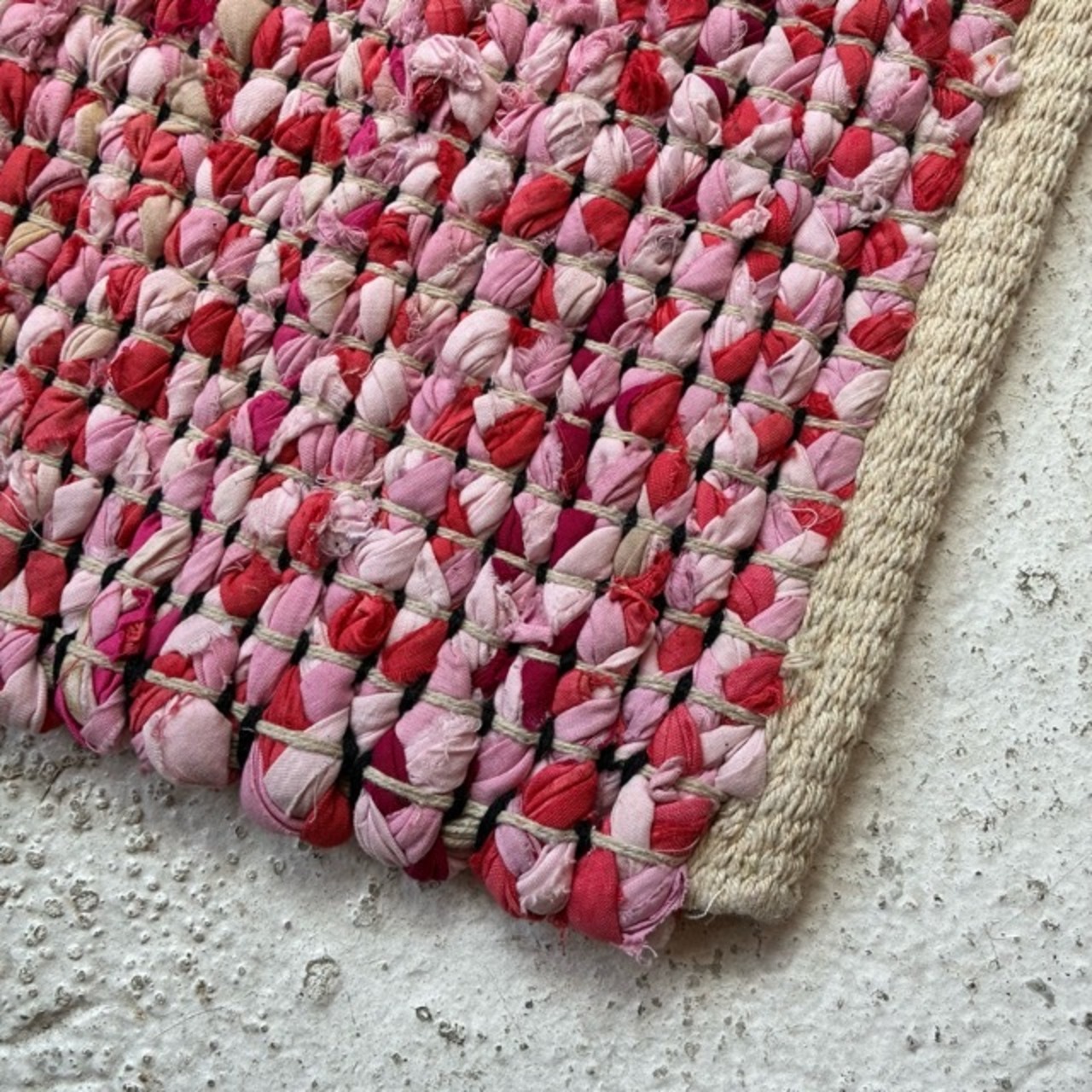 TOPANGA Homefurnishing　Recycle Cloth Rug Pink　80×140cm　リサイクルクロスラグ　ピンク　玄関マット　ベッド　ラグマット　リビング　玄関　椅子　サイドテーブル　コットン