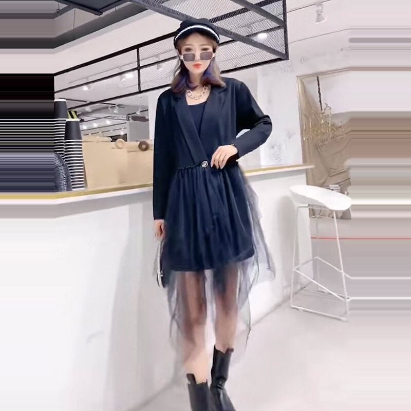 プラスサイズのレディースジャケットファットmm200kg秋ルーズウエスタンスタイルファットシスターは薄い2020新しいメッシュドレス ミックスインファッション43929465736