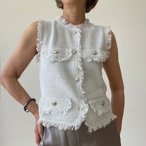 SILVIAN HEACH フリンジポイントシルバーラメ入りホワイトサマーニットジレ ITALY; GPP26244¥14,000＋tax