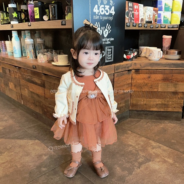 【70㎝-110㎝】ワンピース+カーディガン　セットアップ　２点セット　クマ　韓国版　可愛い　女の子　ベビー　子供服