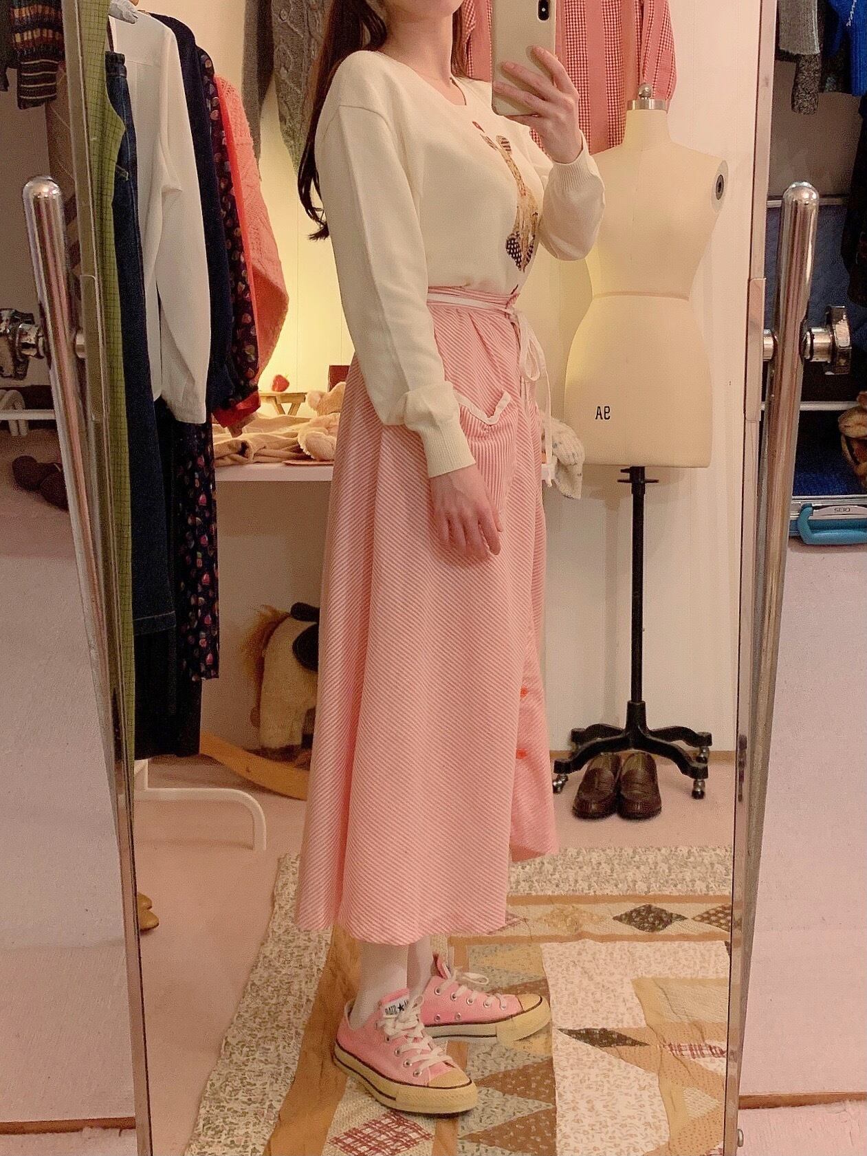 red white stripe cotton gather skirt