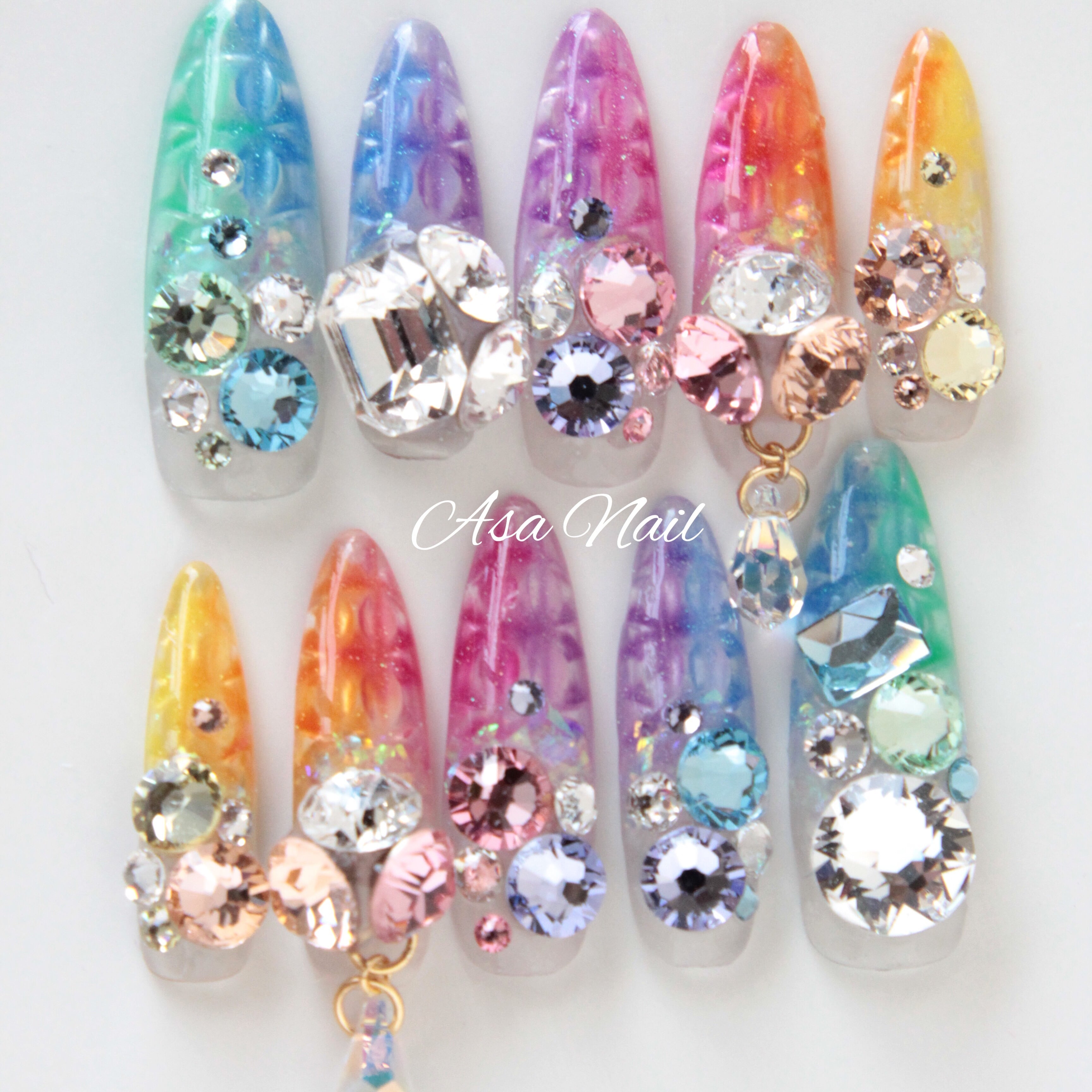 カラフルレインボーステンドグラスネイル | asanail