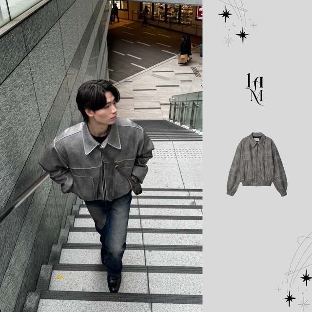 Vintage Velvet Leather Jacket (Grey)