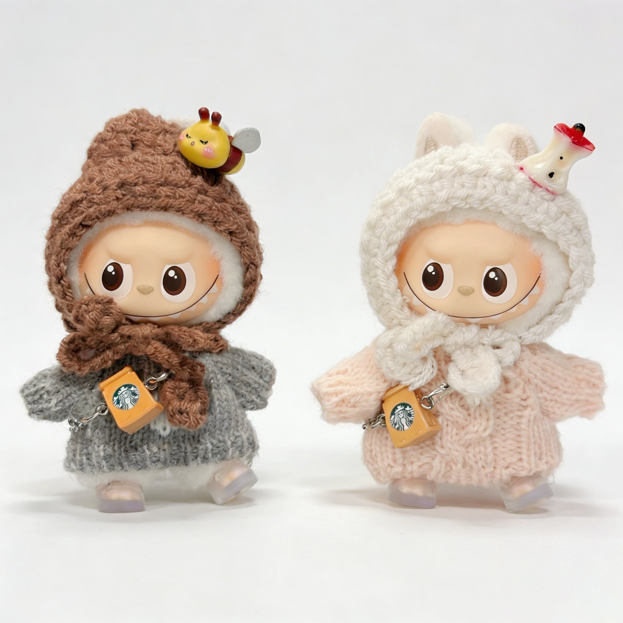 モコモコ秋冬コーデ!10cm Labubu ラブブ4.0 専用 りんごとはちみつの可愛いニットセット めっちゃ可愛いドール服 コーディネート一式