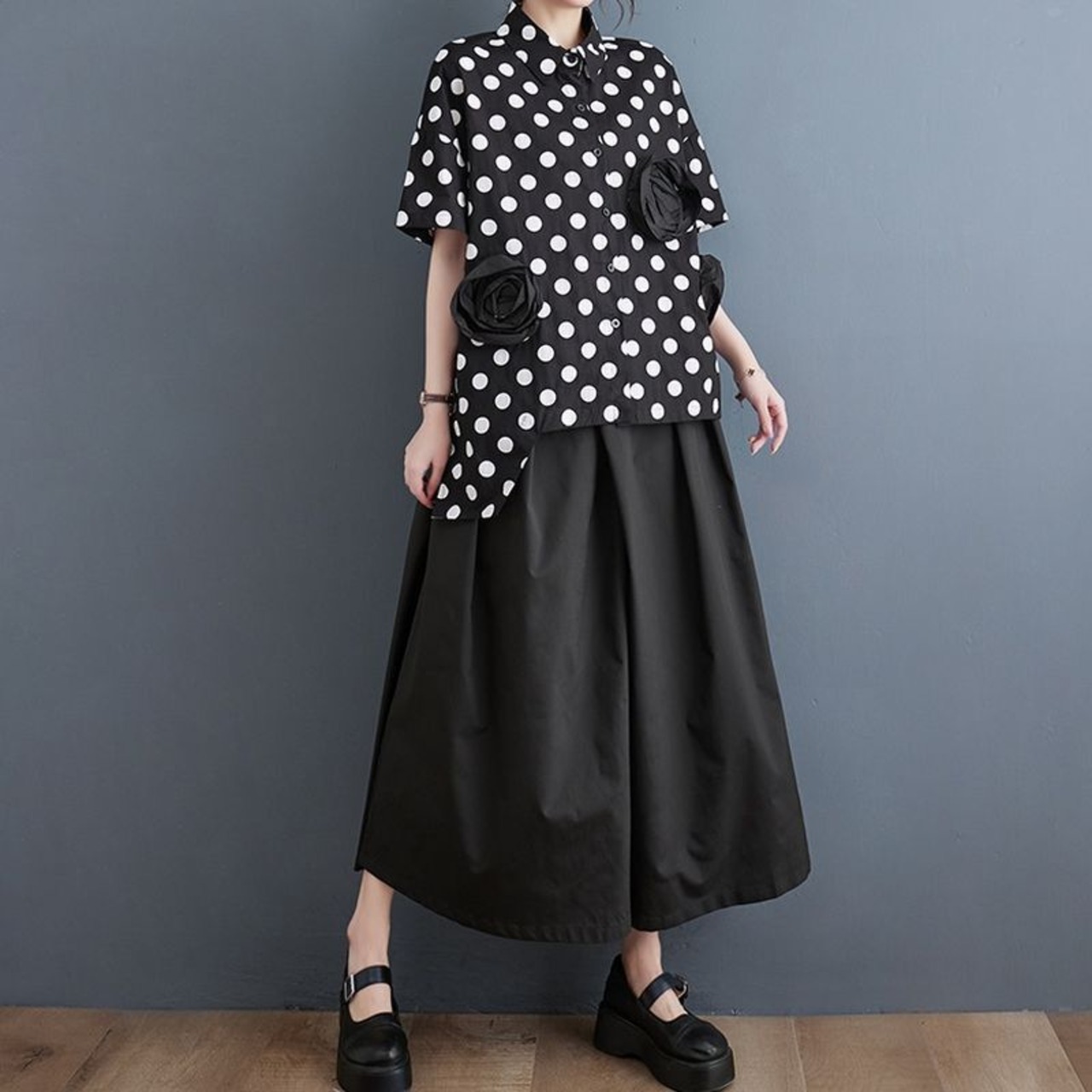 ドット&立体ローズ シャツ  30059