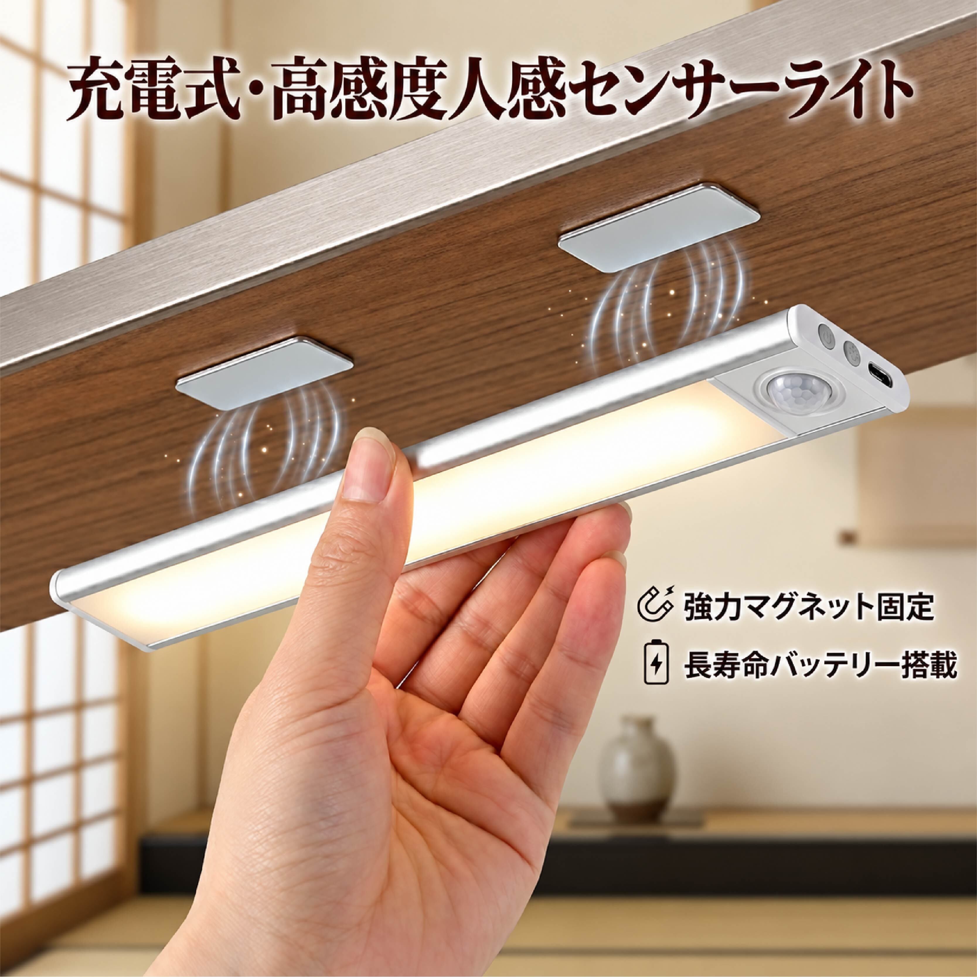 HY 1180 . 人感センサーライト LEDバーライト 充電式 室内 玄関照明