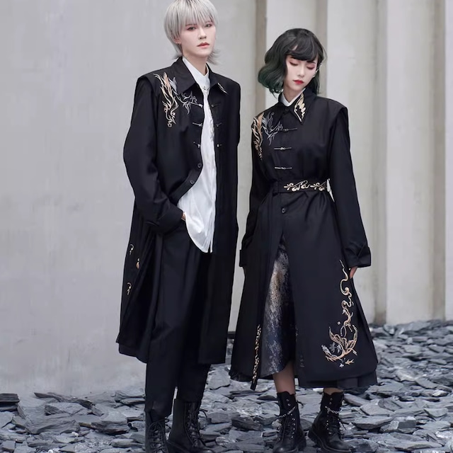 ゴスロリファッション 通販 With U チャイナ風 アウター ユニセックス 刺繍 ロング丈 大人ゴシック キレカジ 原宿ファッション 病み可愛い かっこいい ストリート系 原宿ファッション 地雷系