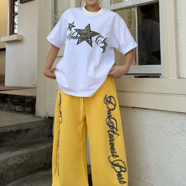 レオパードスターモチーフ ロゴグラフィック ワイドラインTシャツ 3col R02371