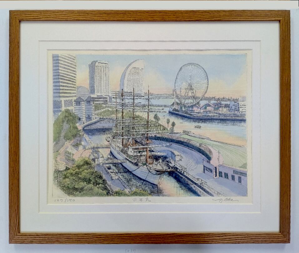 希少　織田義郎作品　172/200　風景画　エッチング技法　手彩　サイン入り 織田義郎 日本丸 エッチング＋手彩色 | artsstation