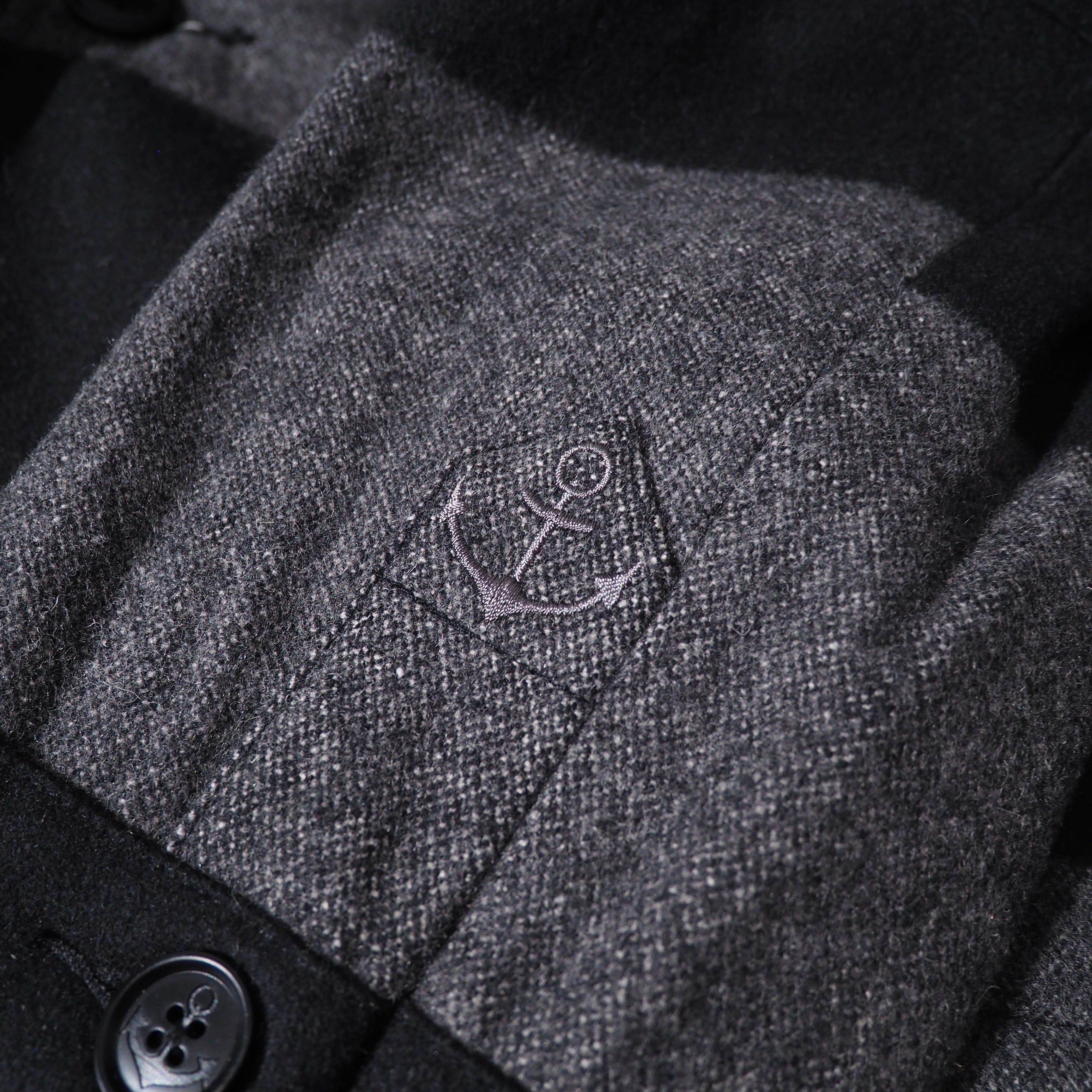 2000s " VOLCOM " Black × Dark grey Fat Border pattern wool Pea coat