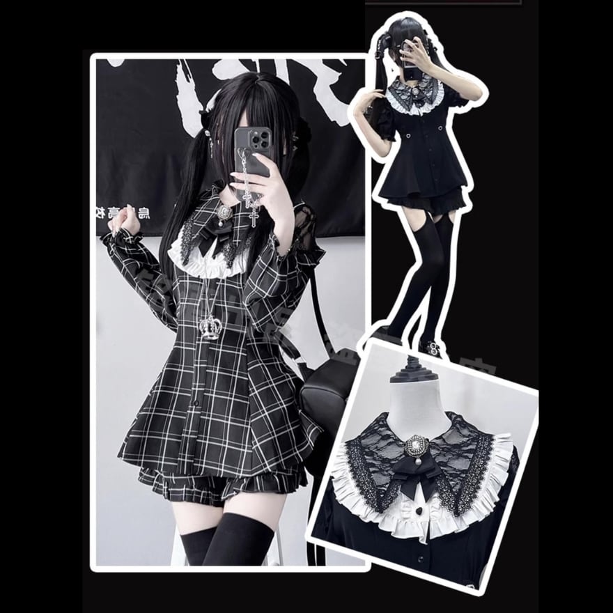 地雷系 3点セット ワンピース×パンツ×ネックリボン Y2K｜WithU
