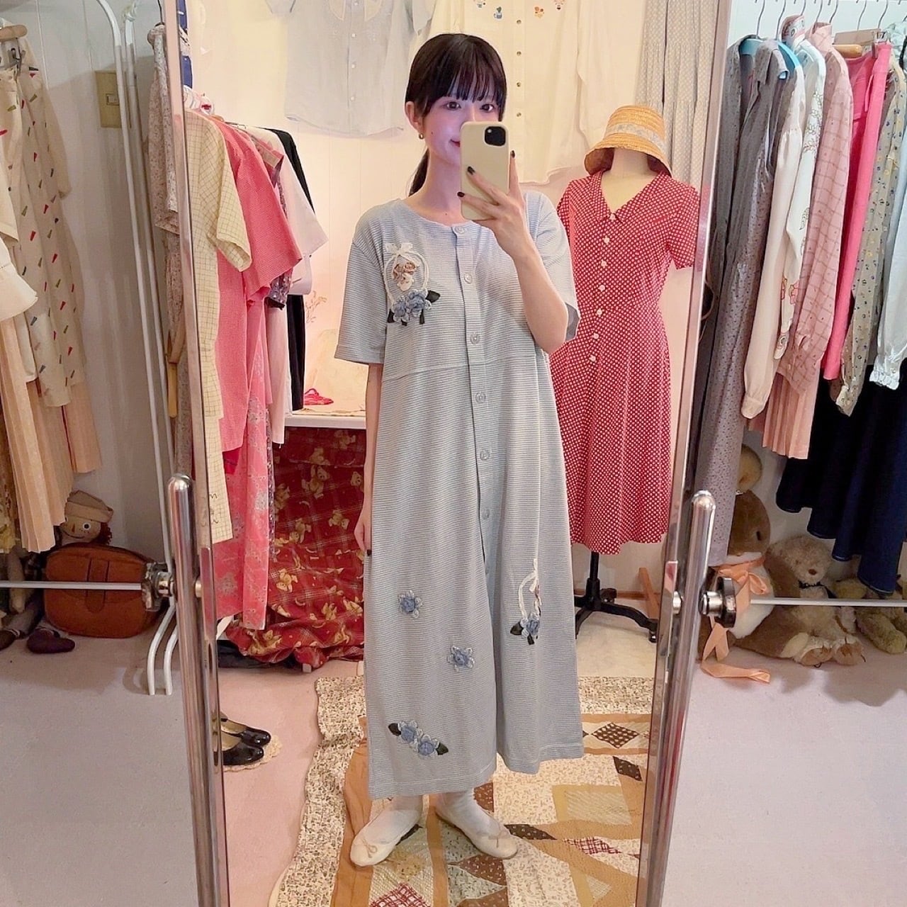 doll applique light blue one-piece