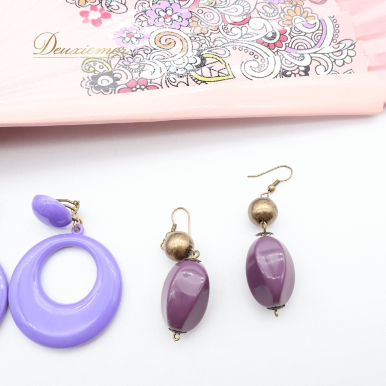フラメンコ 小物 まとめ売り セット アバニコ イヤリング ピアス 扇子 小道具  柄 模様 ダンス 発表会 ピンク 紫 かわいい ピンク系 パープル系 扇子セット ダンス小物 耳飾り カラフル 模様付き 可愛いデザイン パーティーアイテム レッスン用 セット販売 フラメンコ衣装 踊りの道具