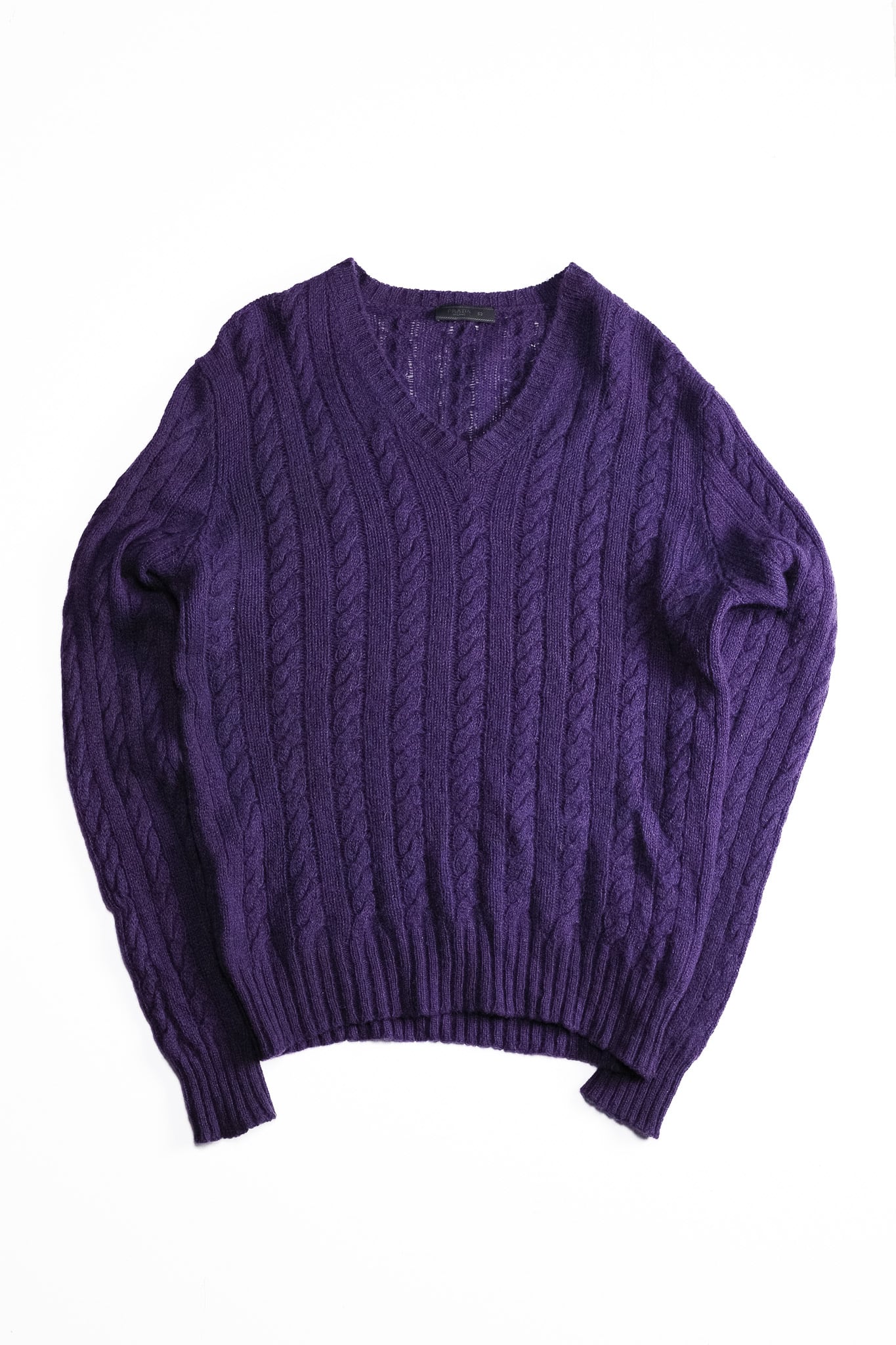 2009AW］ “PRADA” Deep Purple Virgin Wool Cable Knit Sweater