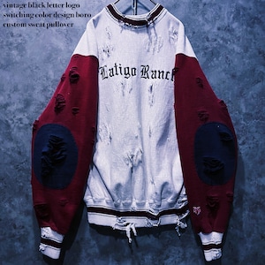 【doppio】vintage black letter logo switching color design boro custom sweat pullover