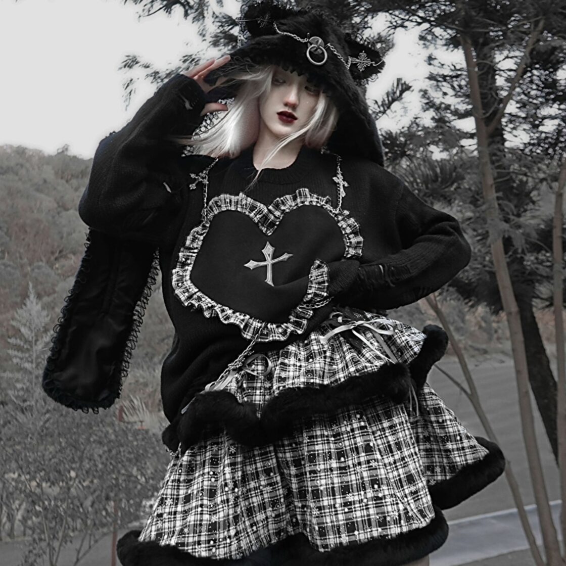ゴスロリ系 春服 dark gothic 黒ゴス 病み深い クロス 十字架 チェーン 