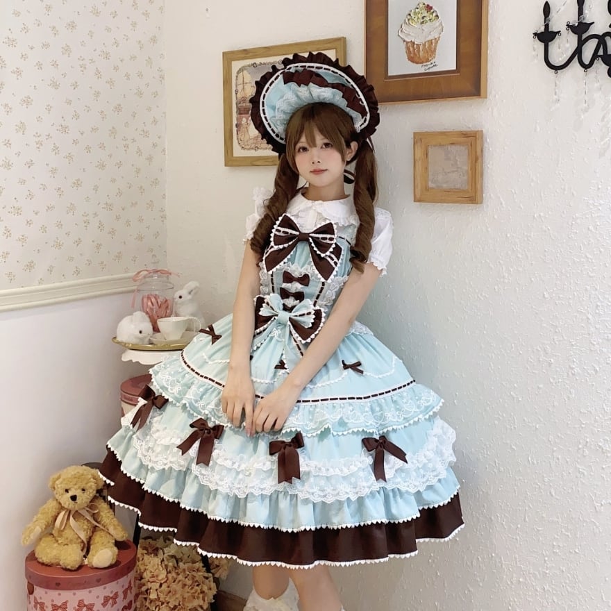 ロリータファッション 【はじめてでも安心】多段フリル×リボン装飾 甘