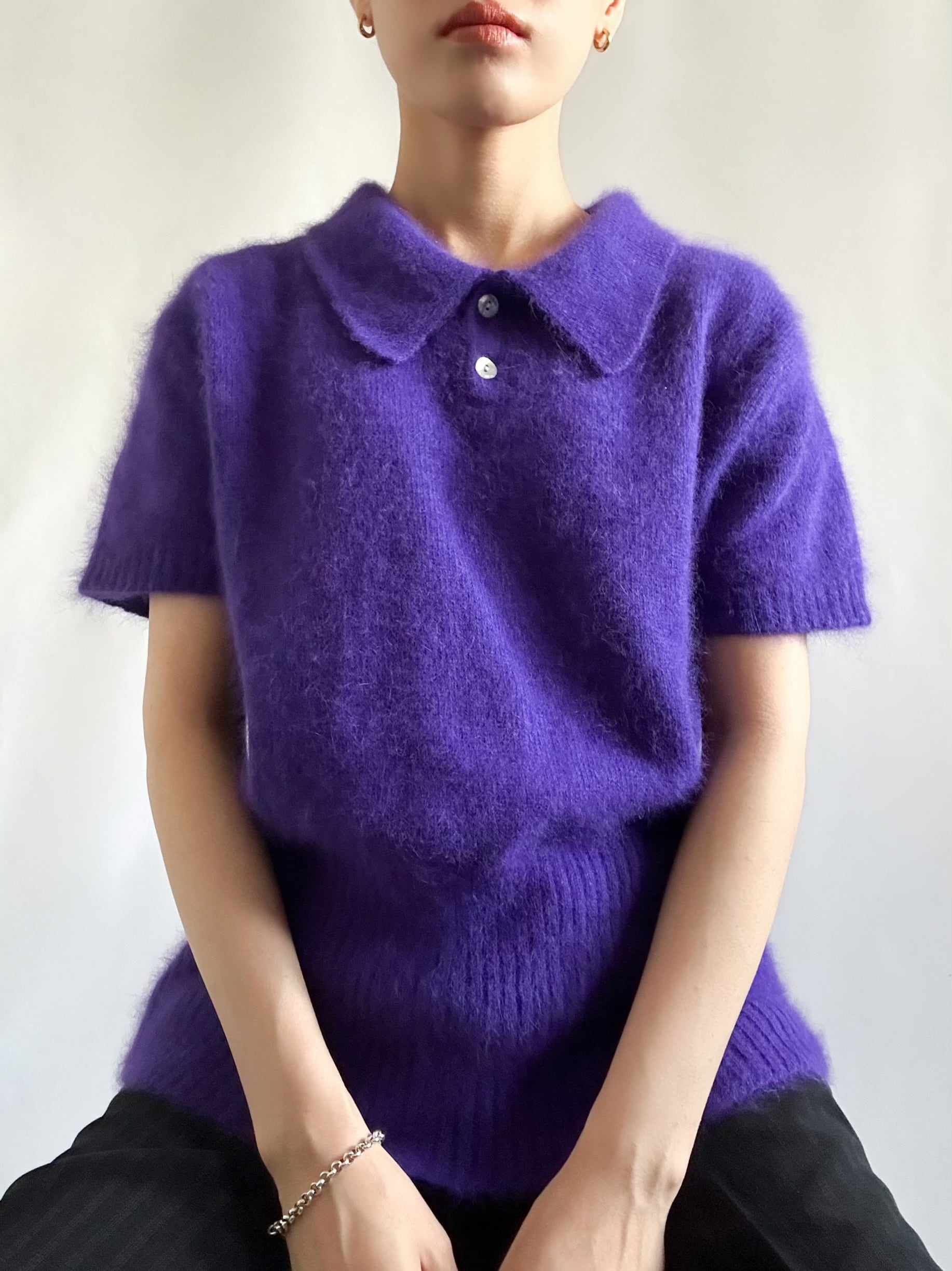 90s angora mixed polo knit ポロニット 半袖ニット アンゴラ混