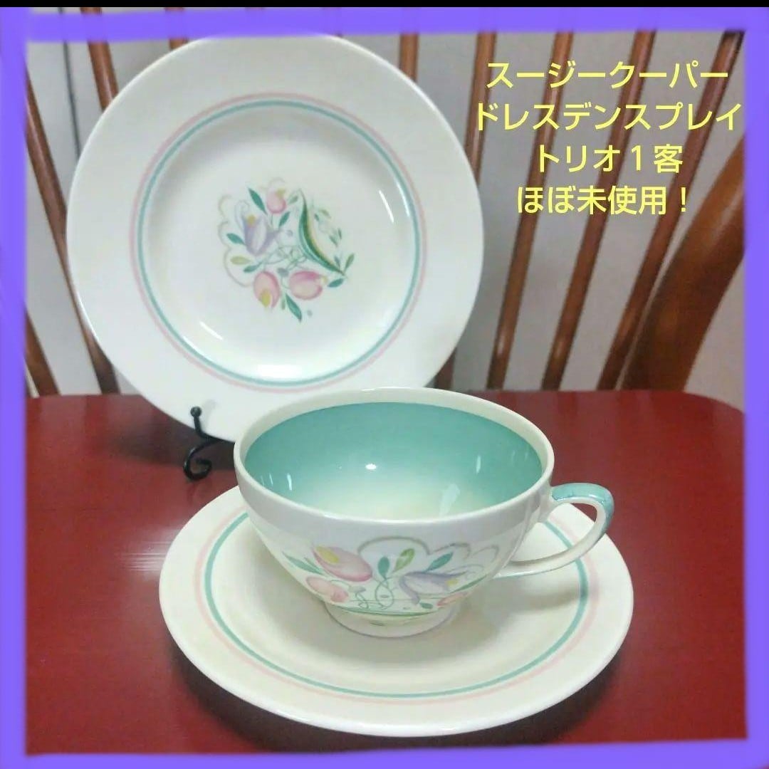 スージークーパー　パネルスプレイ　ディナープレート　25cm スージー クーパー＊パネルスプレイ グリーン＊プレート スージー