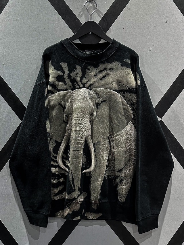 【X VINTAGE】Elephant Print Design Loose Sweat Shirt