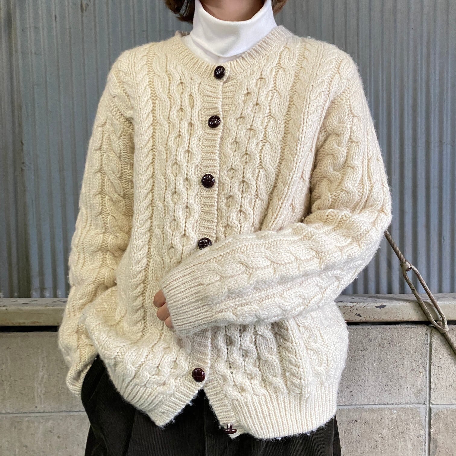 美品 80s Fishermans knit  アランニット ハンドニット 生成