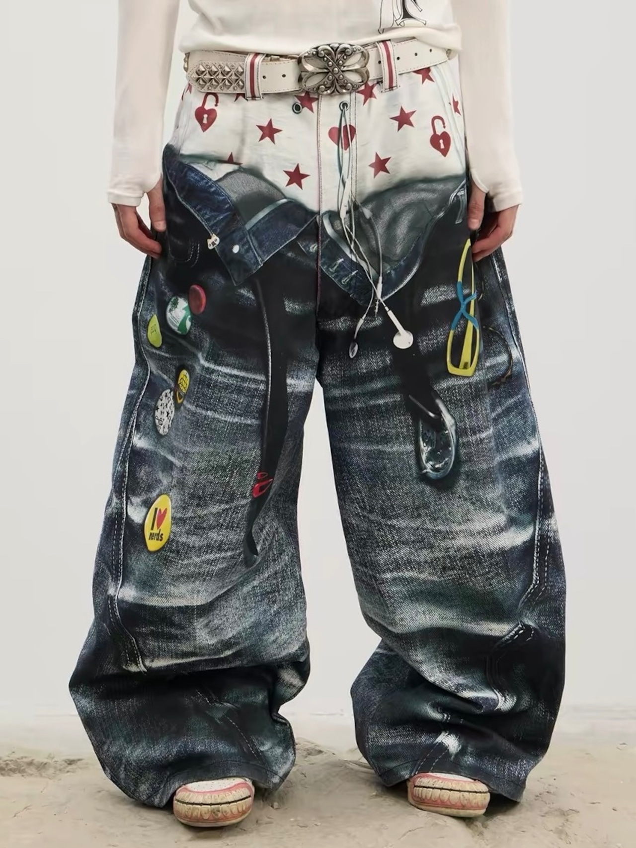 【DND4DES】3D Print Double-Waist Baggy Jeans