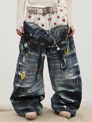 【DND4DES】3D Print Double-Waist Baggy Jeans