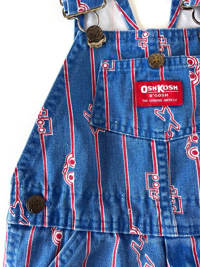 【6-7T相当・vintage】USA製　OshKosh 乗り物柄オーバーオール