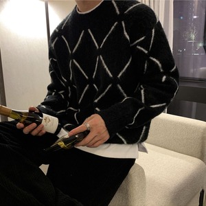 格子柄ソフトシャギーニット　MT0080351