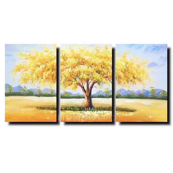 3パネル 『黄色い木の風景 Sサイズ』 油彩画 インテリア モダン