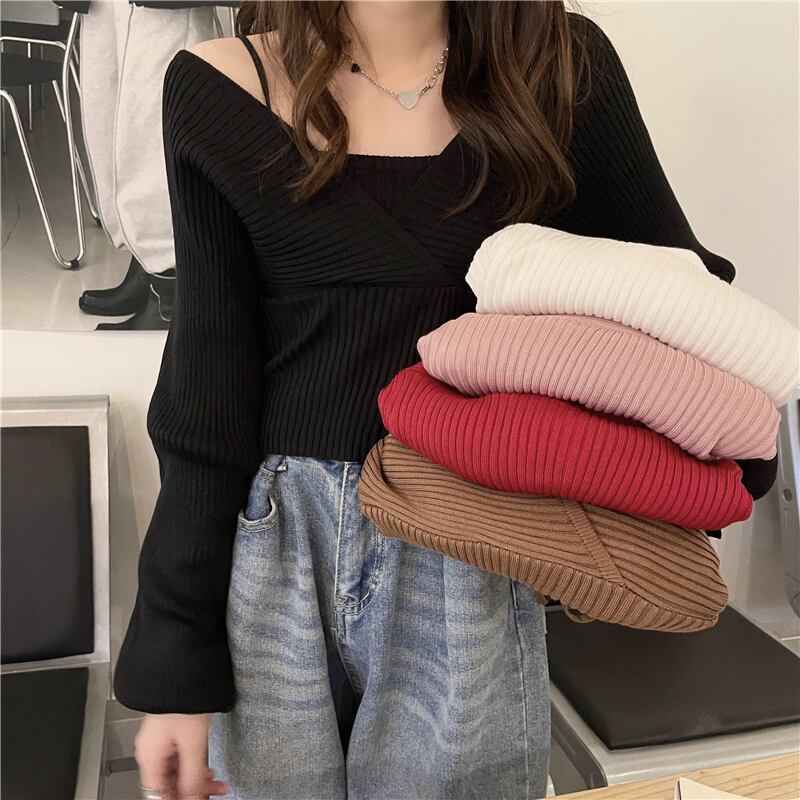 スリーブプルオーバー セーター スプリングオータムショートブラウス ロング ランタンスリーブ 春物 秋物 萌量不足12114991581