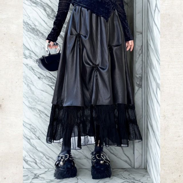 Tulle-Layered Flare Skirt　H0504