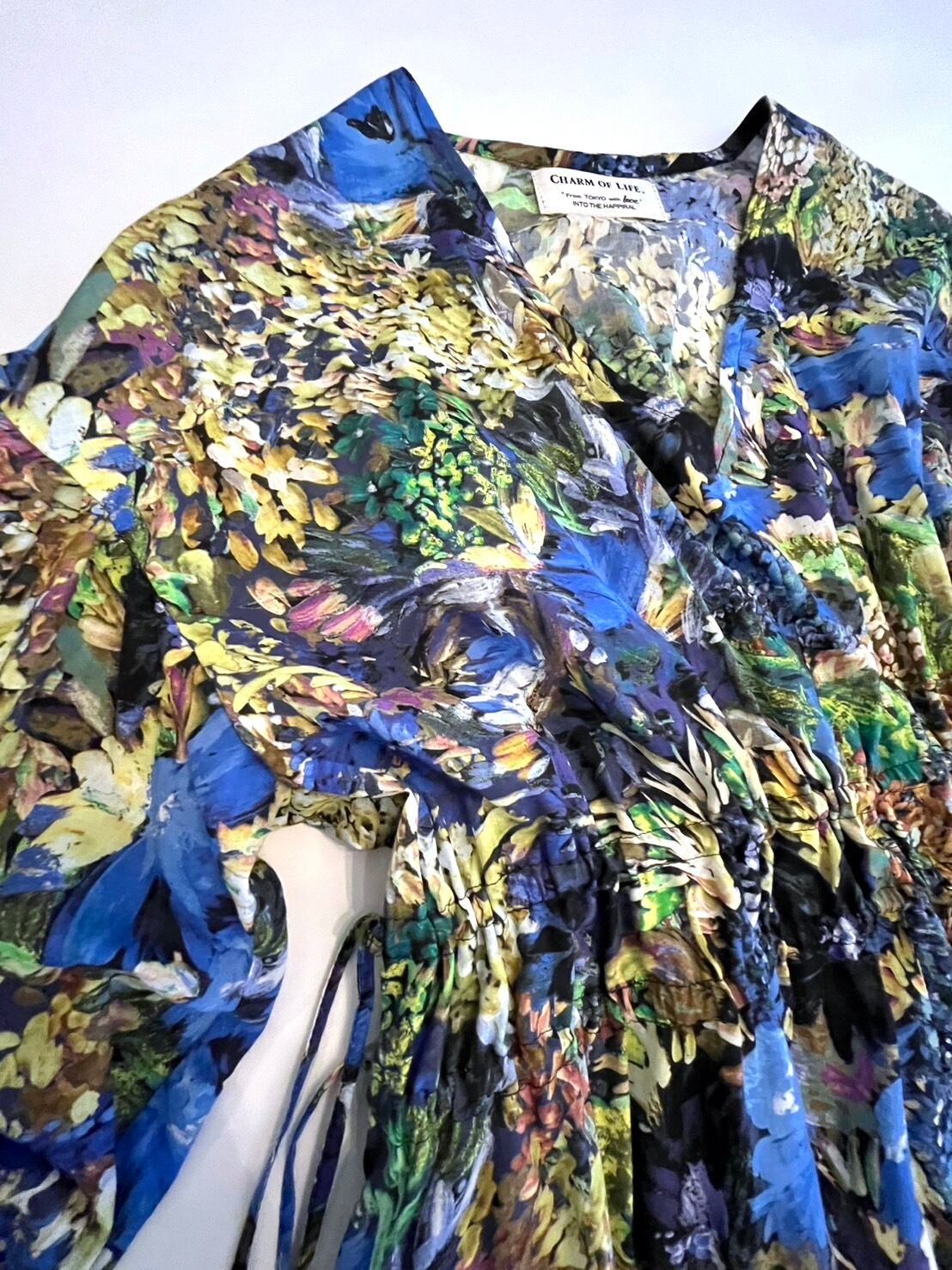 【日本製】VネックドロストキャンディスリーブOP　花柄