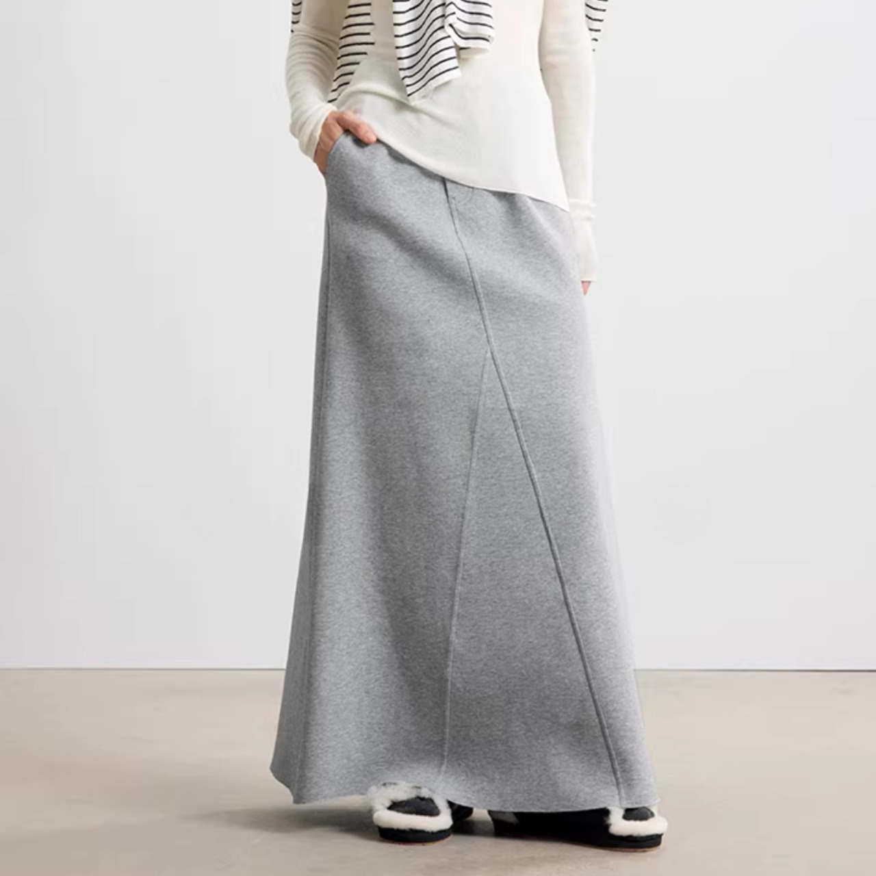 切り替え ロング丈 Aライン スカート 00122・画像4