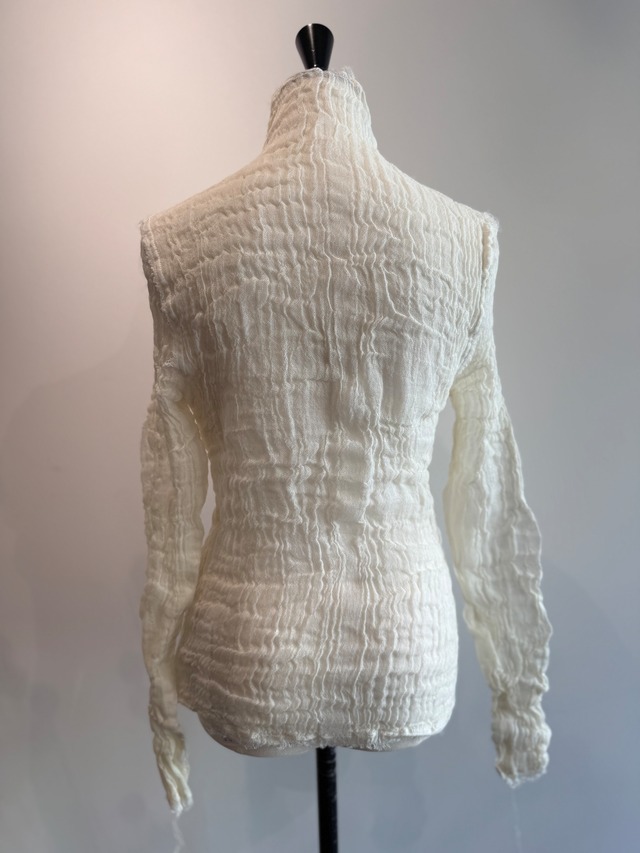 ERiKOKATORi/EK11-1-4 wool linen gauze highneck top Ivory