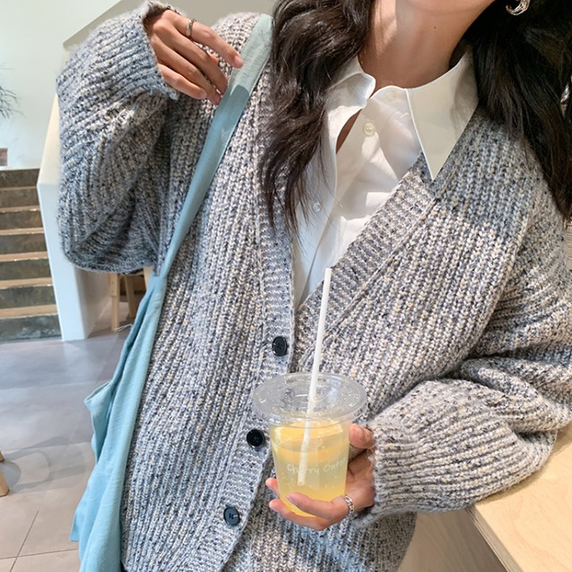 v-neck knit cardigan　J00170