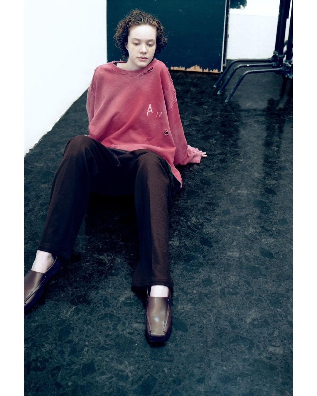 24AW】ANCELLM CRASH UNEVEN OVER SWEAT SHIRTS（RED）ANC-CT65