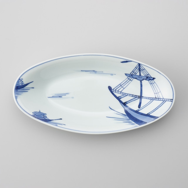【青花】“出船帆船” 小判カレー皿